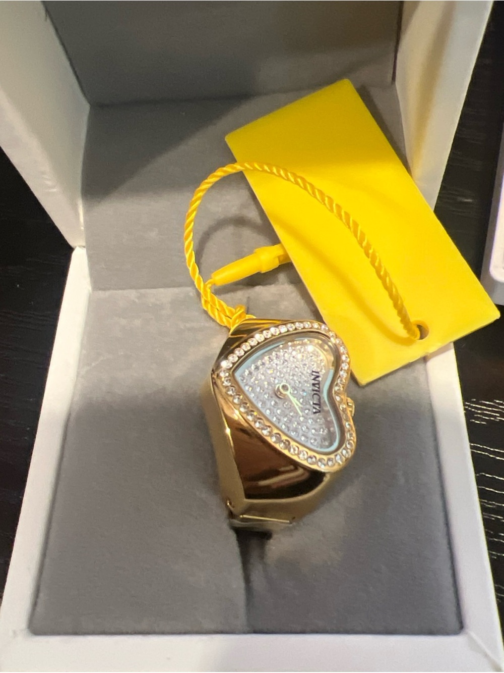 Invicta Mini Angel Women's Ring Watch Crystal Bezel Gold Heart Dial 49577-NEW